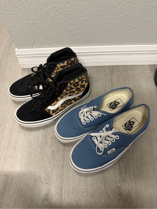 Vans Shoes - Vans Black Leopard High-Top & Blue Canvas Low-Top Sneakers size 8 & 8.5